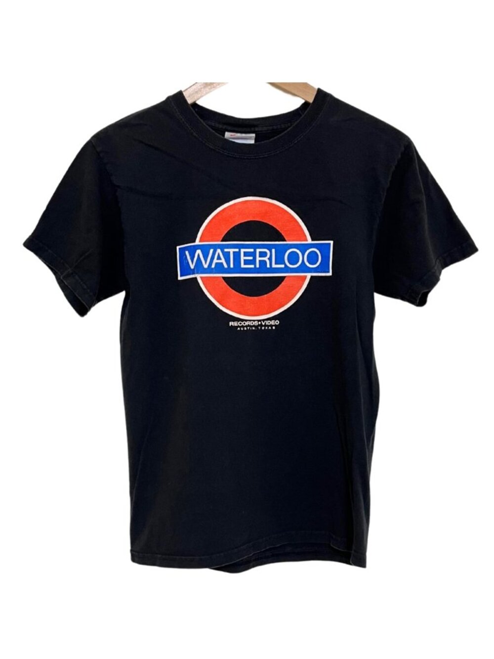 Waterloo Records Austin Texas Record Store Graphic Logo Black Cotton T-Shirt – S